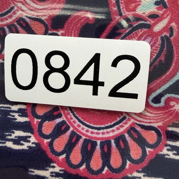 Rose & Olive Sleeveless Shift Dress L Pink Navy Printed Lined Boho - Picture 7 of 7